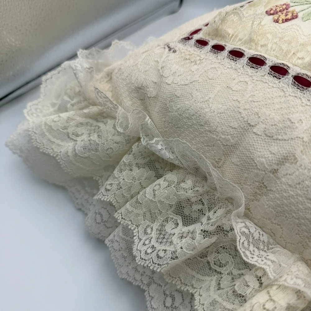 Embroidered Floral Cottage Core Grandma Throw Pillow Decorative Multicolor Lace